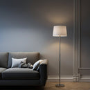 15" Dia x 59"H Modern Floor Lamp with White Linen Shade – Brushed Nickel Finish - 2 Pack - LEDMyPlace Load image into Gallery viewer, 15" Dia x 59"H Modern Floor Lamp with White Linen Shade – Brushed Nickel Finish - 2 Pack - LEDMyPlace