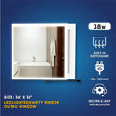 36 in. x 36 in. LED Lighted Bathroom Vanity Mirror, Anti - Fog, Touch Button, Adjustable Color Temperature & Remembrance, Wall Mounted Makeup Mirror, CRI 90+, Window Style - LEDMyPlace Load image into Gallery viewer, 36 in. x 36 in. LED Lighted Bathroom Vanity Mirror, Anti - Fog, Touch Button, Adjustable Color Temperature & Remembrance, Wall Mounted Makeup Mirror, CRI 90+, Window Style - LEDMyPlace