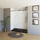 60" X 76" Armani Grey Alcove Shower Wall Kit - Shower Door / Wall System / Solid Surface Shower Base Tray with Covered Drain Load image into Gallery viewer, 60" X 76" Armani Grey Alcove Shower Wall Kit - Shower Door / Wall System / Solid Surface Shower Base Tray with Covered Drain