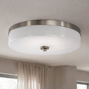 16″Dia x 3.625″H LED Ceiling Light with Frosted White Acrylic Shade – Brushed Nickel Finish Load image into Gallery viewer, 16″Dia x 3.625″H LED Ceiling Light with Frosted White Acrylic Shade – Brushed Nickel Finish