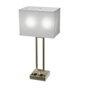 2-Light Bedside Table Lamp With 1-USB Charging Port, 2-Switches, 2-outlets, 28 inch, Brushed Nickel Finish, For Living Room, Dorm, Bedroom Lamp Load image into Gallery viewer, 2-Light Bedside Table Lamp With 1-USB Charging Port, 2-Switches, 2-outlets, 28 inch, Brushed Nickel Finish, For Living Room, Dorm, Bedroom Lamp