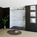 60" X 76" Armani Grey Alcove Shower Wall Kit - Shower Door / Wall System / Solid Surface Shower Base Tray with Covered Drain Load image into Gallery viewer, 60" X 76" Armani Grey Alcove Shower Wall Kit - Shower Door / Wall System / Solid Surface Shower Base Tray with Covered Drain