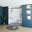 60" X 76" Armani Grey Alcove Shower Wall Kit - Shower Door / Wall System / Solid Surface Shower Base Tray with Covered Drain Load image into Gallery viewer, 60" X 76" Armani Grey Alcove Shower Wall Kit - Shower Door / Wall System / Solid Surface Shower Base Tray with Covered Drain