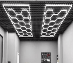 Hexagon LED Garage Lights with Rectangle Frame, 14 Hex Kit (57pcs), 6w/pc (Total Power 534W), 6500K, 120-130lm/w, AC100-277v,IP44, CRI:>80, For Garage, Shop, Gym, Basement, Barbershop, Warehouse Hexagon LED Garage Lights with Rectangle Frame, 14 Hex Kit (57pcs), 6w/pc (Total Power 534W), 6500K, 120-130lm/w, AC100-277v,IP44, CRI:>80, For Garage, Shop, Gym, Basement, Barbershop, Warehouse