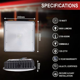 LED Canopy Light with 30W-70W Selectable Wattage & 3000K-5000K CCT – Bronze LED Canopy Light with 30W-70W Selectable Wattage & 3000K-5000K CCT – Bronze