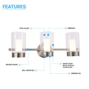 Bathroom Light Fixtures, 4000K, Dimmable, Brushed Nickel Finish,  Wall Mount, Damp Location, Vanity Lighting Load image into Gallery viewer, Bathroom Light Fixtures, 4000K, Dimmable, Brushed Nickel Finish,  Wall Mount, Damp Location, Vanity Lighting