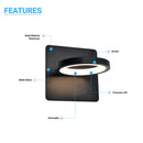 1-Ring Light, Rectangular Wall Sconce, 8W, 3000K, 290LM, Dimmable Load image into Gallery viewer, 1-Ring Light, Rectangular Wall Sconce, 8W, 3000K, 290LM, Dimmable
