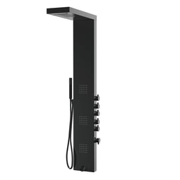 55 in. 3-Jet Stainless Steel Matte Black Shower Panel System with Fixed Rainfall & Waterfall Shower Head, Tub Spout & Handheld Shower, Self-Cleaning & Jet Massage Feature 55 in. 3-Jet Stainless Steel Matte Black Shower Panel System with Fixed Rainfall & Waterfall Shower Head, Tub Spout & Handheld Shower, Self-Cleaning & Jet Massage Feature