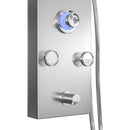 55 In. 5-Jet Stainless Steel Shower Panel System With Fixed LED Rainfall Shower Head, LED Temperature Display & Handheld Shower, Self-Cleaning & Jet Massage Feature Load image into Gallery viewer, 55 In. 5-Jet Stainless Steel Shower Panel System With Fixed LED Rainfall Shower Head, LED Temperature Display & Handheld Shower, Self-Cleaning & Jet Massage Feature