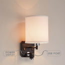 1-Light Wall Sconce Lighting, Black Metal Finish with White Fabric Shade, Dimension: W7"*xH13.5"xE9", With LED 1W 1usb+2switchs+1outlet Load image into Gallery viewer, 1-Light Wall Sconce Lighting, Black Metal Finish with White Fabric Shade, Dimension: W7"*xH13.5"xE9", With LED 1W 1usb+2switchs+1outlet