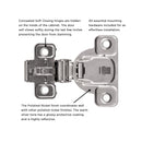 Hinge Concealed 1-3/8 Inch Overlay Face Frame Soft Close (2 Hinges/Per Pack) Polished Nickel - Hickory Hardware Load image into Gallery viewer, Hinge Concealed 1-3/8 Inch Overlay Face Frame Soft Close (2 Hinges/Per Pack) Polished Nickel - Hickory Hardware