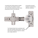 Hinge Concealed Full Overlay Frameless Soft Close (2 Hinges/Per Pack) Polished Nickel - Hickory Hardware Load image into Gallery viewer, Hinge Concealed Full Overlay Frameless Soft Close (2 Hinges/Per Pack) Polished Nickel - Hickory Hardware