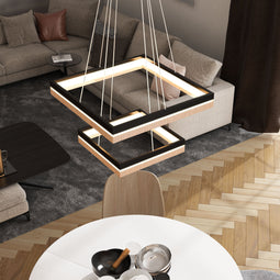 Double Square Chandeliers Light, 128W, 3000K (Warm White), 2461 Lumens, Dimmable Wooden + Matte Black Finish Chandelier Double Square Chandeliers Light, 128W, 3000K (Warm White), 2461 Lumens, Dimmable Wooden + Matte Black Finish Chandelier