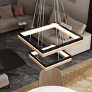 Double Square Chandeliers Light, 128W, 3000K (Warm White), 2461 Lumens, Dimmable Wooden + Matte Black Finish Chandelier Load image into Gallery viewer, Double Square Chandeliers Light, 128W, 3000K (Warm White), 2461 Lumens, Dimmable Wooden + Matte Black Finish Chandelier