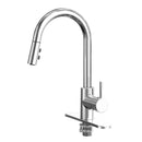 Pull Down Kitchen Faucet with Single Lever Handle and Plastic Deckplate in Chrome Polished Load image into Gallery viewer, Pull Down Kitchen Faucet with Single Lever Handle and Plastic Deckplate in Chrome Polished