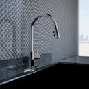 Pull Down Kitchen Faucet with Single Lever Handle and Plastic Deckplate in Chrome Polished Load image into Gallery viewer, Pull Down Kitchen Faucet with Single Lever Handle and Plastic Deckplate in Chrome Polished