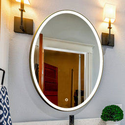 Oval LED Lighted Bathroom Vanity Mirror, Touch Switch, Anti-Fog Wall Mounted Makeup Mirror & CCT Remembrance, LED Oval Mirror for Bathroom, Lunar Style Oval LED Lighted Bathroom Vanity Mirror, Touch Switch, Anti-Fog Wall Mounted Makeup Mirror & CCT Remembrance, LED Oval Mirror for Bathroom, Lunar Style