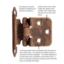Flush Cabinet Hinges Surface Face Frame Self-Close (2 Hinges/Per Pack) in Antique Brass - Hickory Hardware Load image into Gallery viewer, Flush Cabinet Hinges Surface Face Frame Self-Close (2 Hinges/Per Pack) in Antique Brass - Hickory Hardware