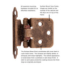 Flush Cabinet Hinges Surface Face Frame Self-Close (2 Hinges/Per Pack) in Antique Brass - Hickory Hardware Load image into Gallery viewer, Flush Cabinet Hinges Surface Face Frame Self-Close (2 Hinges/Per Pack) in Antique Brass - Hickory Hardware