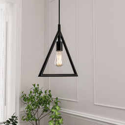 Triangle Shape Pendant Lighting Fixture, E26 Base, Matte Black Finish, UL Listed Triangle Shape Pendant Lighting Fixture, E26 Base, Matte Black Finish, UL Listed
