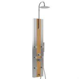 55 in. 6-Jet  Stainless Steel Bamboo Wood Shower Panel System With Adjustable Round Rainfall Showerhead, Handheld Shower & Tub Spout, Self-Cleaning & Jet Massage Feature 55 in. 6-Jet  Stainless Steel Bamboo Wood Shower Panel System With Adjustable Round Rainfall Showerhead, Handheld Shower & Tub Spout, Self-Cleaning & Jet Massage Feature
