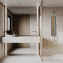 55 in. 6-Jet  Stainless Steel Bamboo Wood Shower Panel System With Adjustable Round Rainfall Showerhead, Handheld Shower & Tub Spout, Self-Cleaning & Jet Massage Feature Load image into Gallery viewer, 55 in. 6-Jet  Stainless Steel Bamboo Wood Shower Panel System With Adjustable Round Rainfall Showerhead, Handheld Shower & Tub Spout, Self-Cleaning & Jet Massage Feature