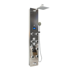55 in. 8-Jet Stainless Steel Aluminum/Glass Shower Panel Systems With Adjustable Rainfall Showerhead, Round Handheld Shower,LED Temperature Display, Self-Cleaning & Jet Massage Feature 55 in. 8-Jet Stainless Steel Aluminum/Glass Shower Panel Systems With Adjustable Rainfall Showerhead, Round Handheld Shower,LED Temperature Display, Self-Cleaning & Jet Massage Feature