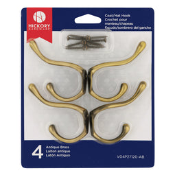 Double Coat Hooks 5/8 Inch Center to Center (4 Pack) - Hickory Hardware Double Coat Hooks 5/8 Inch Center to Center (4 Pack) - Hickory Hardware