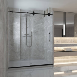 Ivanees Single Sliding Frameless Shower Door 8mm Clear Tempered Glass - Barn Door Style Ivanees Single Sliding Frameless Shower Door 8mm Clear Tempered Glass - Barn Door Style