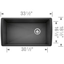 33-1/2 inch Single Bowl Kitchen Sink - Undermount Kitchen Sink Load image into Gallery viewer, 33-1/2 inch Single Bowl Kitchen Sink - Undermount Kitchen Sink