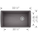33-1/2 inch Single Bowl Kitchen Sink - Undermount Kitchen Sink Load image into Gallery viewer, 33-1/2 inch Single Bowl Kitchen Sink - Undermount Kitchen Sink