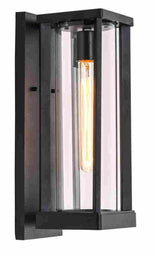 1 Light Outdoor Wall Sconce, Black, Clear Glass, E26 Base, 1X60W, Wall Light Fixtures