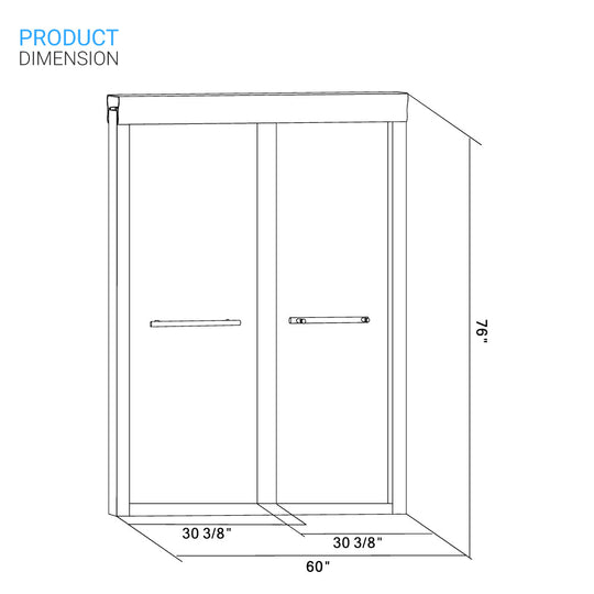 Ivanees 60 In. W X 76 In. H Framed dual Sliding glass Shower Door with Double Handles & (8 mm) Clear Tempered Glass