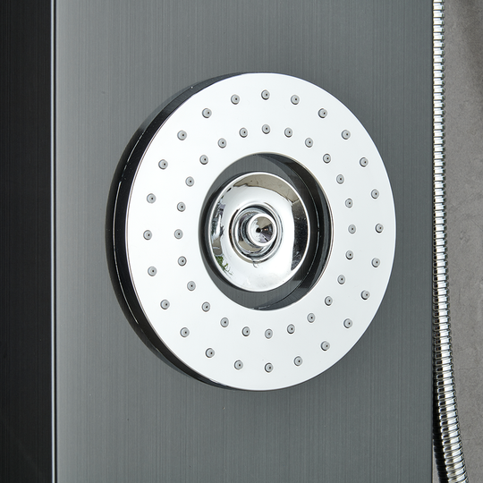 55 in. 6-Jet Stainless Steel Matte Black Shower Panel System w/ Fixed LED Rainfall & Waterfall Showerhead, Temp Display, Tub Spout & Handheld