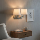 Load image into Gallery viewer, 24"W x 16"H Double Wall Lamp with White Linen Shades – Plated Brushed Nickel Finish - 2 Pack