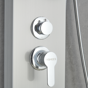 53 in. 6-Jet Stainless Steel Shower Panel System w/ Fixed Rainfall & Waterfall Shower Head, Tub Spout & Handheld, Jet Massage Feature