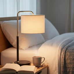 12.75″D x 23″H Modern Desk Lamp with White Linen Shade – Black or Brushed Nickel Finish - 2 Pack