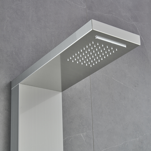 53 in. 6-Jet Stainless Steel Shower Panel System w/ Fixed Rainfall & Waterfall Shower Head, Tub Spout & Handheld, Jet Massage Feature