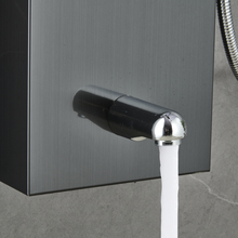 Load image into Gallery viewer, 55 in. 6-Jet Stainless Steel Matte Black Shower Panel System w/ Fixed LED Rainfall &amp; Waterfall Showerhead, Temp Display, Tub Spout &amp; Handheld
