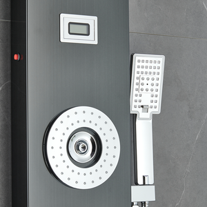 55 in. 6-Jet Stainless Steel Matte Black Shower Panel System w/ Fixed LED Rainfall & Waterfall Showerhead, Temp Display, Tub Spout & Handheld