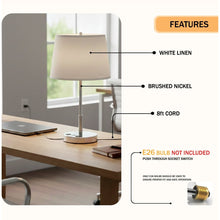 Load image into Gallery viewer, 14" Dia x 24.5"H Modern Table Lamp with White Linen Shade – Brushed Nickel Finish - 4 Pack - LEDMyPlace