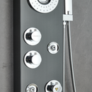 Load image into Gallery viewer, 55 in. 6-Jet Stainless Steel Matte Black Shower Panel System w/ Fixed LED Rainfall &amp; Waterfall Showerhead, Temp Display, Tub Spout &amp; Handheld