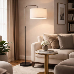 15″W x 60″H Floor Lamp with White Linen Shade – Black or Brushed Nickel Finish - 2 Pack