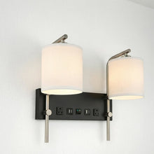 Load image into Gallery viewer, 17.5″W x 13″H Double Wall Lamp with White Linen Shades – Matte Black or Brushed Nickel Finish - 2 Pack - LEDMyPlace