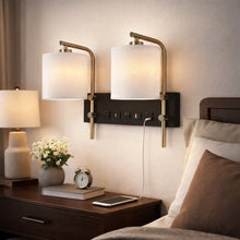 Load image into Gallery viewer, 17.5″W x 13″H Double Wall Lamp with White Linen Shades – Matte Black or Brushed Nickel Finish - 2 Pack - LEDMyPlace