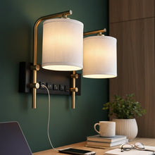 Load image into Gallery viewer, 17.5″W x 13″H Double Wall Lamp with White Linen Shades – Matte Black or Brushed Nickel Finish - 2 Pack - LEDMyPlace