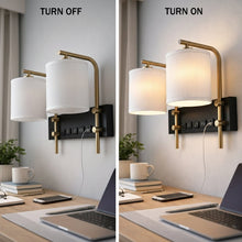 Load image into Gallery viewer, 17.5″W x 13″H Double Wall Lamp with White Linen Shades – Matte Black or Brushed Nickel Finish - 2 Pack - LEDMyPlace