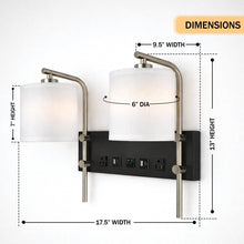 Load image into Gallery viewer, 17.5″W x 13″H Double Wall Lamp with White Linen Shades – Matte Black or Brushed Nickel Finish - 2 Pack - LEDMyPlace