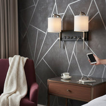 Load image into Gallery viewer, 17.5″W x 13″H Double Wall Lamp with White Linen Shades – Matte Black or Brushed Nickel Finish - 2 Pack - LEDMyPlace