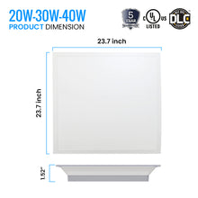 Load image into Gallery viewer, 2 ft. x 2 ft. LED Flat Panel Light 20W/30W/40W Wattage Adjustable, 4000k/5000K/6500K CCT Changeable, Dip Switch, 0-10V Dim, 120-277V, ETL, DLC 5.1, Recessed Back-lit Fixture